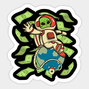 Alien Earth Planet Money Lover Investing Expert Space Money Sticker